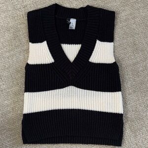 H&M Black and Cream Striped Knit Vest